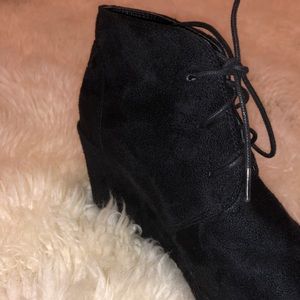 Journee Collection Black Lace-Up Wedge Bootie